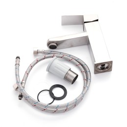 Grifo Lavabo Aleación Zinc, Cromado, Agua Caliente-Fría, Latiguillos, Caño Bajo, Monomando [QLI-FA922]