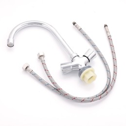 Grifo Lavabo Aleación Zinc, Cromado, Agua Caliente-Fría, Latiguillos, Caño Alto, Bimando [QLI-FA938]