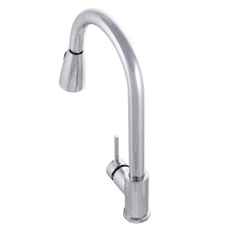 Grifo Cocina Latón/Zinc, Cromado, Agua Caliente-Fría, Latiguillos, Caño Alto, Monomando [QLI-FA-9711]