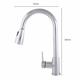 Grifo Cocina Latón/Zinc, Cromado, Agua Caliente-Fría, Latiguillos, Caño Alto, Monomando [QLI-FA-9711]