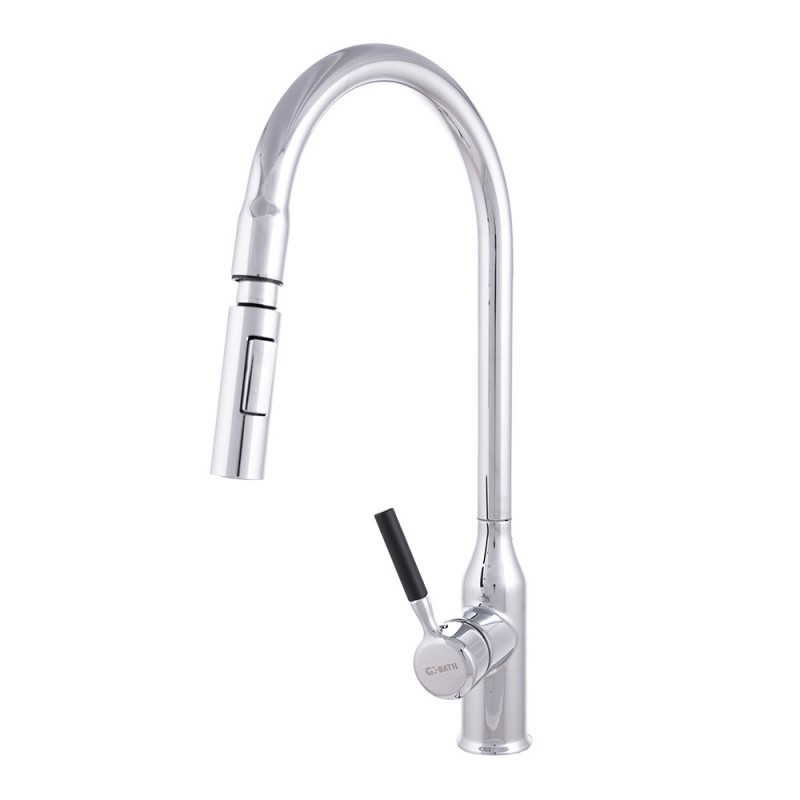 Grifo Cocina Latón/Zinc, Cromado, Agua Caliente-Fría, Latiguillos, Caño Alto, Monomando [QLI-FA-9719]