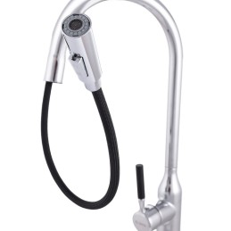 Grifo Cocina Latón/Zinc, Cromado, Agua Caliente-Fría, Latiguillos, Caño Alto, Monomando [QLI-FA-9719]