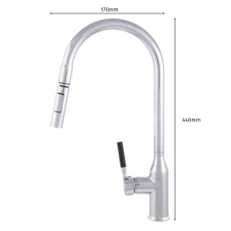 Grifo Cocina Latón/Zinc, Cromado, Agua Caliente-Fría, Latiguillos, Caño Alto, Monomando [QLI-FA-9719]