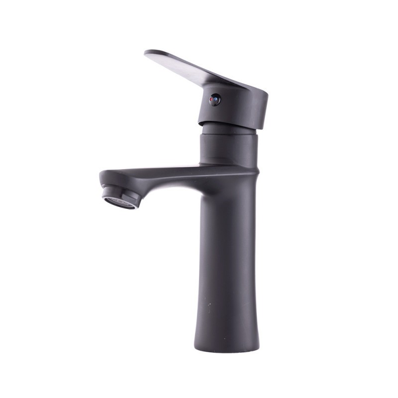 Grifo Lavabo Latón/Zinc, Negro, Agua Caliente-Fría, Latiguillos, Caño Bajo, Monomando [QLI-FA982]