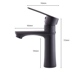 Grifo Lavabo Latón/Zinc, Negro, Agua Caliente-Fría, Latiguillos, Caño Bajo, Monomando [QLI-FA982]