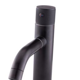 Grifo Lavabo Acero Inoxidable, Negro, Agua Caliente-Fría, Latiguillos, Caño Bajo, Monomando [QLI-FA-BK7799]