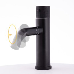 Grifo Lavabo Acero Inoxidable, Negro, Agua Caliente-Fría, Latiguillos, Caño Bajo, Monomando [QLI-FA-BK7799]