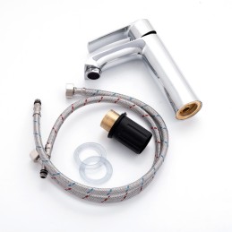 Grifo Lavabo Aleación Zinc, Cromado, Agua Caliente-Fría, Latiguillos, Caño Bajo, Monomando [QLI-FA-N55245]